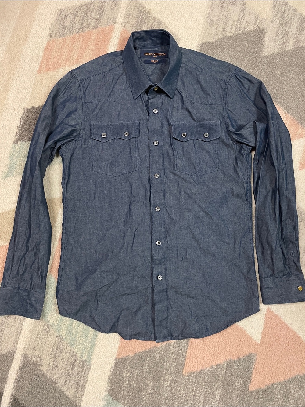 Louis Vuitton Men’s Navy Button-Down Denim Shirt